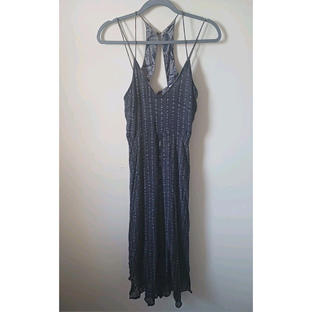Anthropologie Textured Jumpsuit Women 4 Blue Sleeveless Wide Leg Summer